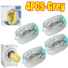Four grey laundry bags for shoes, including a yellow bag, shown in various angles.