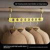 Gold rotating double hook foldable space aluminum rack holding eight clothing hangers