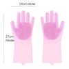 Pink silicone dishwashing gloves with textured palms and fingers
