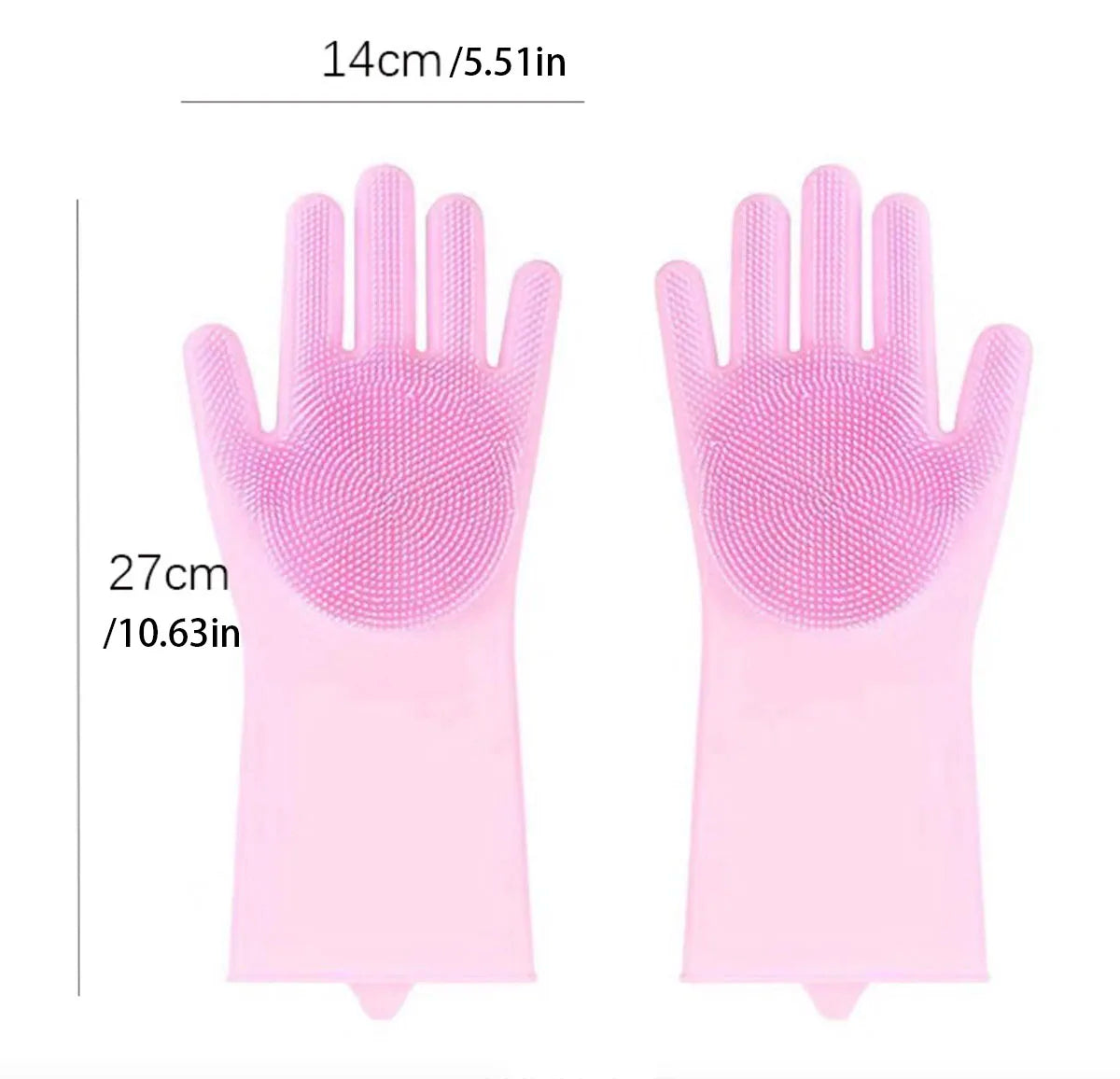 Pink silicone dishwashing gloves with textured palms and fingers