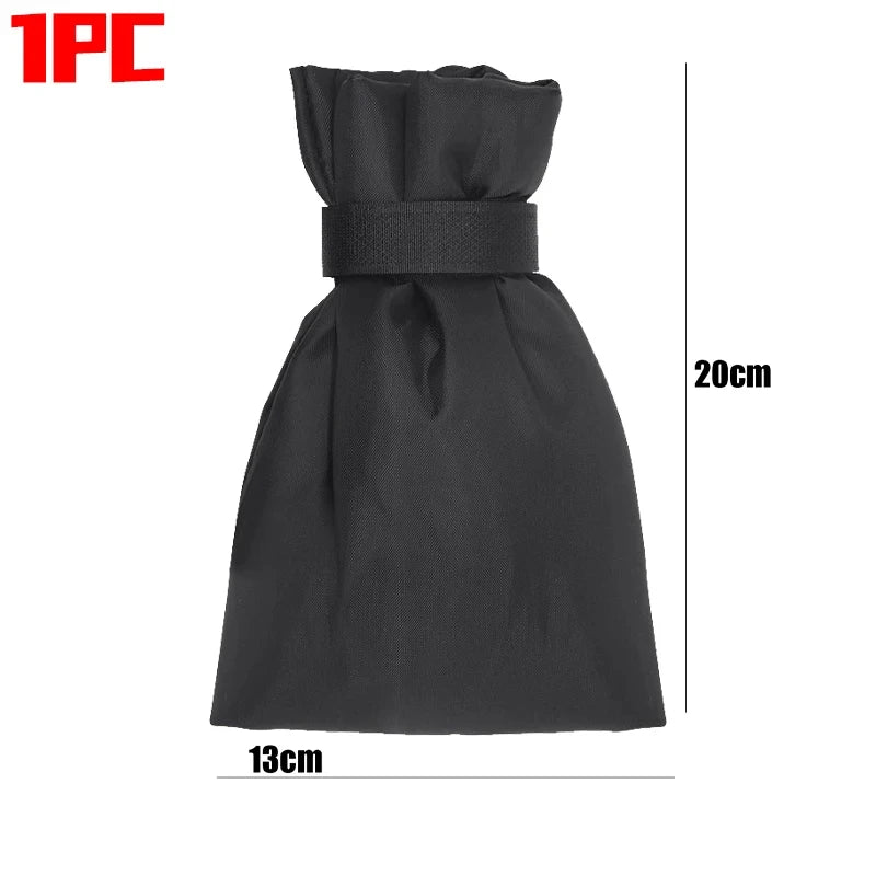 Black outdoor faucet cover designed for winter freeze protection, shown flat.