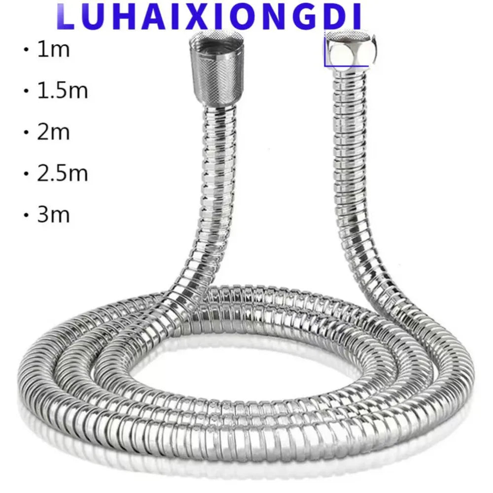 Flexible stainless steel shower hose coiled for use