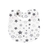 A pack of white soft cotton baby bibs featuring various cute star prints.