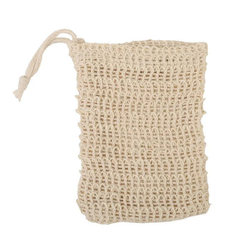 Handgemachte Sisal-Seife-Pouch in natürlicher Beige mit Schnurverschluss oben