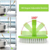 A green retractable triangular floor brush with 180-degree adjustable rotation is shown cleaning a tiled floor.
