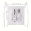 A white mesh bag with handles is shown, containing a pair of shoes for washing.