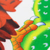 Close-up of a large outdoor flag decoration featuring an orange and green cactus design.