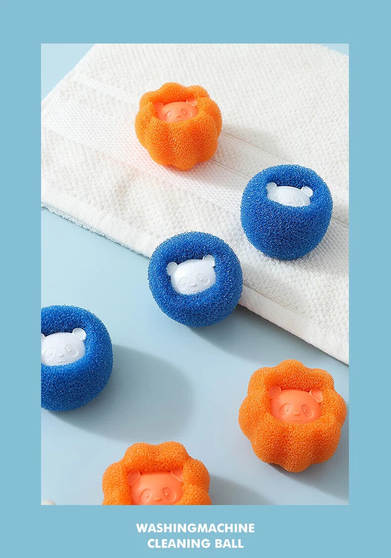 A collection of orange and blue cleaning balls used for washing machine cleaning.