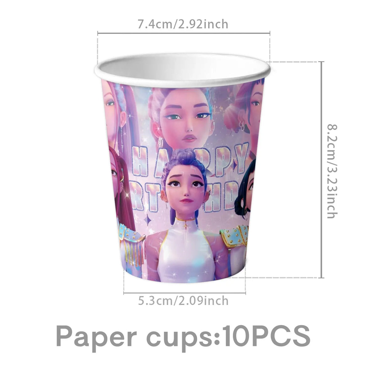 A white paper cup featuring a portrait of a K-Pop idol for birthday party decor.