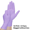 A pair of light purple disposable nitrile gloves shown against a white background.