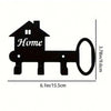 Black rustic metal wall hook key holder shaped like a house with a large loop.
