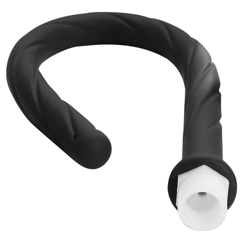 Black silicone handheld bidet sprayer with a white nozzle and curved hose.