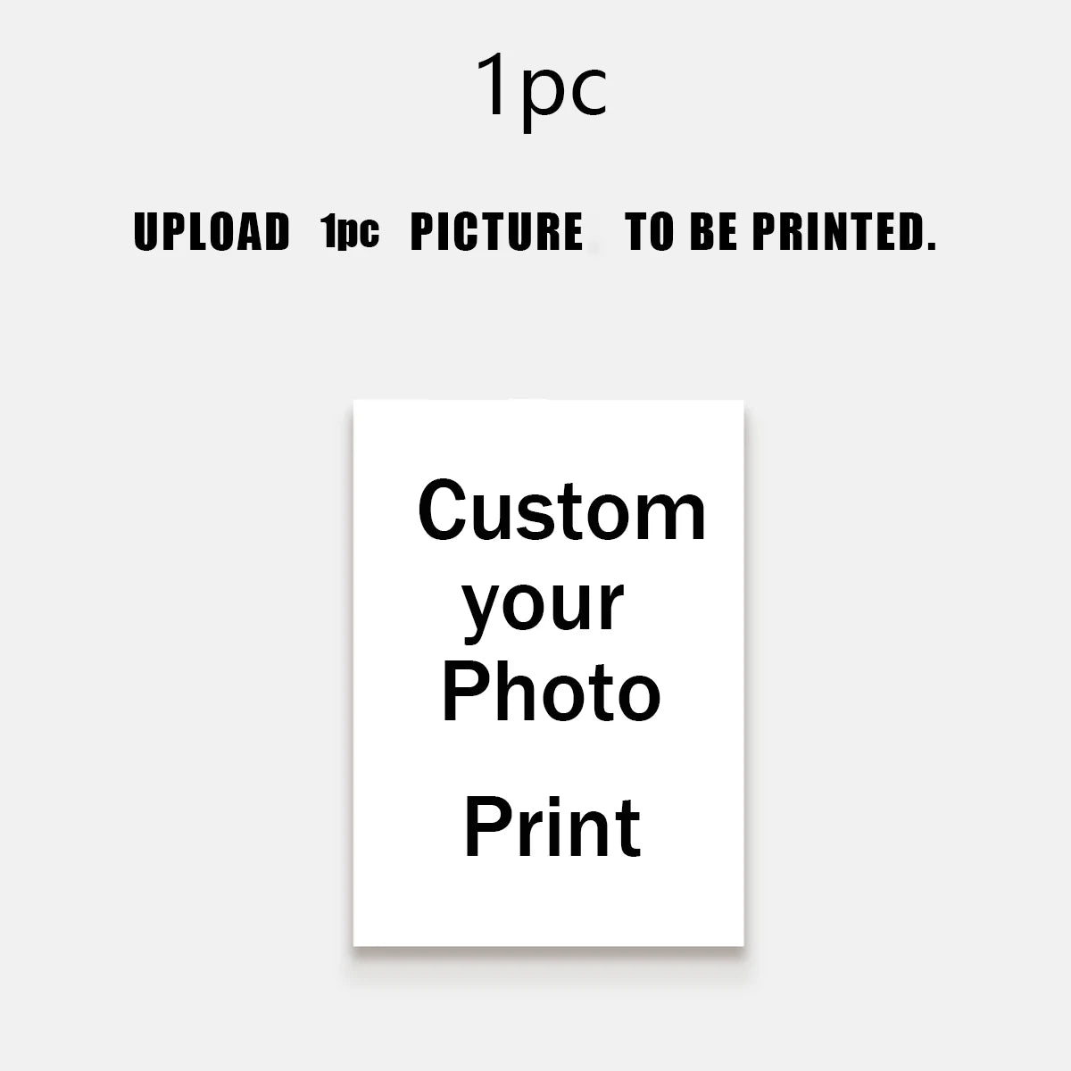 Una tarjeta blanca con texto negro que indica a los usuarios que suban una foto para imprimir.