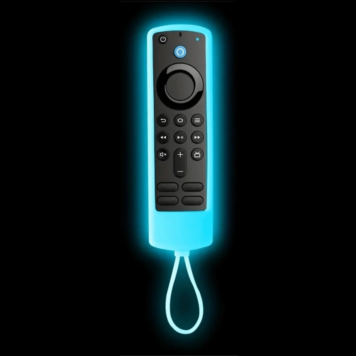 Cubierta remota de silicona con luz nocturna azul para Fire Stick, con botones y cordón colgante.