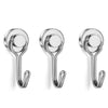 Three heavy duty magnetic hooks in silver finish showing different angles of the product.