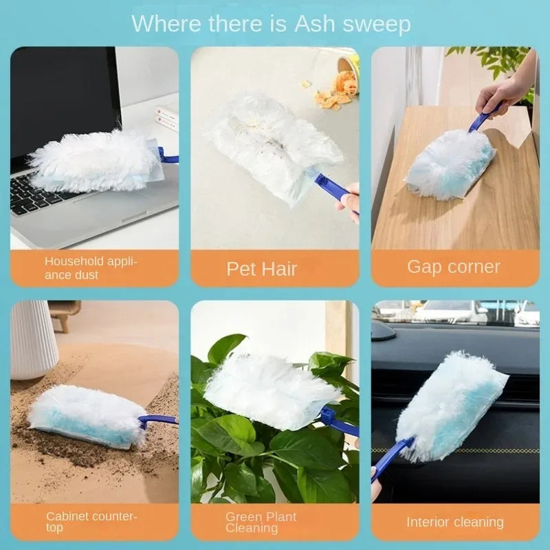 Various applications of disposable electrostatic duster refills including household appliance dust, pet hair, gap corners, ca