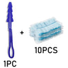 A purple electrostatic duster refill with a handle and ten blue cleaning wipes.