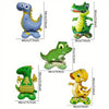 A set of foil balloons shaped like a blue dinosaur, a green crocodile, and a yellow lion for parties.