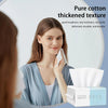 A woman is shown using a box of pure cotton thickened texture disposable facial wipes.