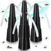 A black multi-functional fly repellent fan with multiple rotating blades shown against a white background.