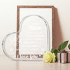 A framed acrylic keepsake with a heart-shaped cutout and the text I love you mom