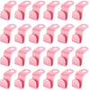 A set of pink space-saving hanger connector hooks for closet organization.