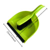 A bright lime green mini handheld dustpan and brush set with measurements shown.