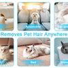 Reusable multi-surface pet hair remover tool shown cleaning sofa, automobile, cat and dog nest, carpet, bed, and shower room 