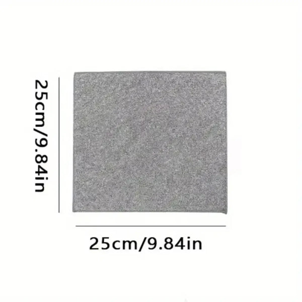 A square gray kitchen cleaning cloth measuring 25cm by 9.84in.