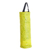Distributeur de sacs en tissu jaune avec fermeture à cordon noir.