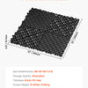 A black interlocking drainage mat with a diamond pattern, shown from an angle.