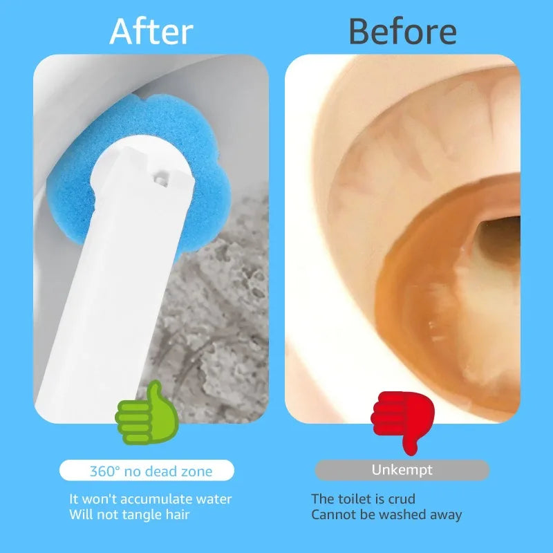 Comparison showing a toilet brush before and after use, highlighting the effectiveness of the tool.