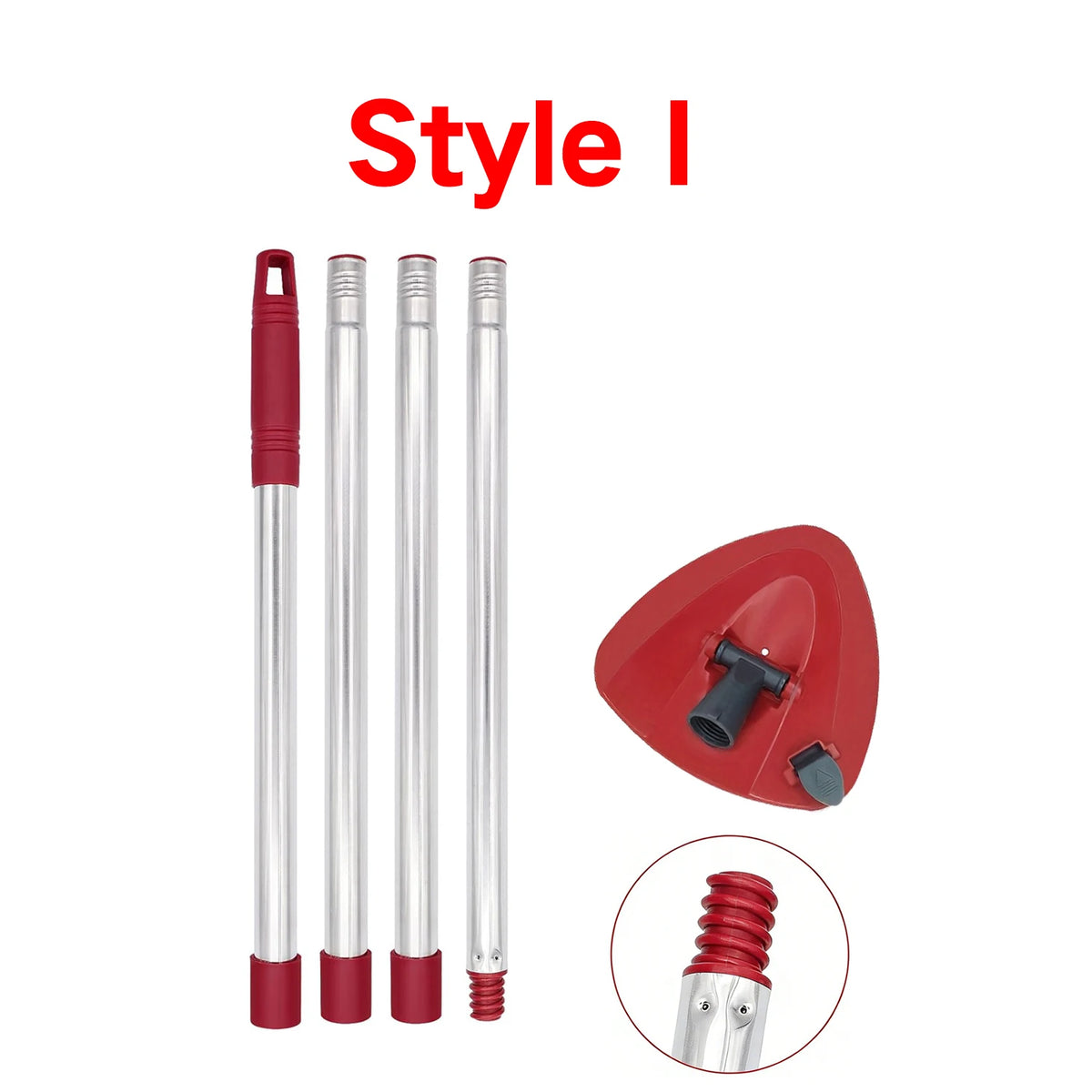 Style I mop handle and base set with red and silver components