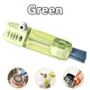A green cleaning brush set with multiple bristles shown alongside usage examples.