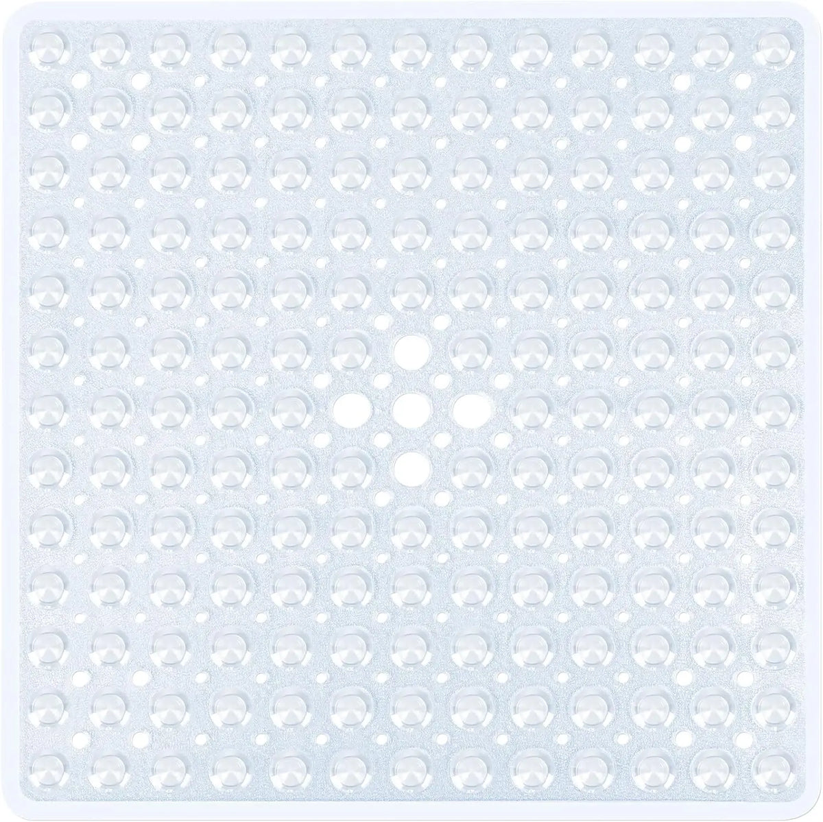 A clear, non-slip shower mat with numerous suction cups is shown on a white background.