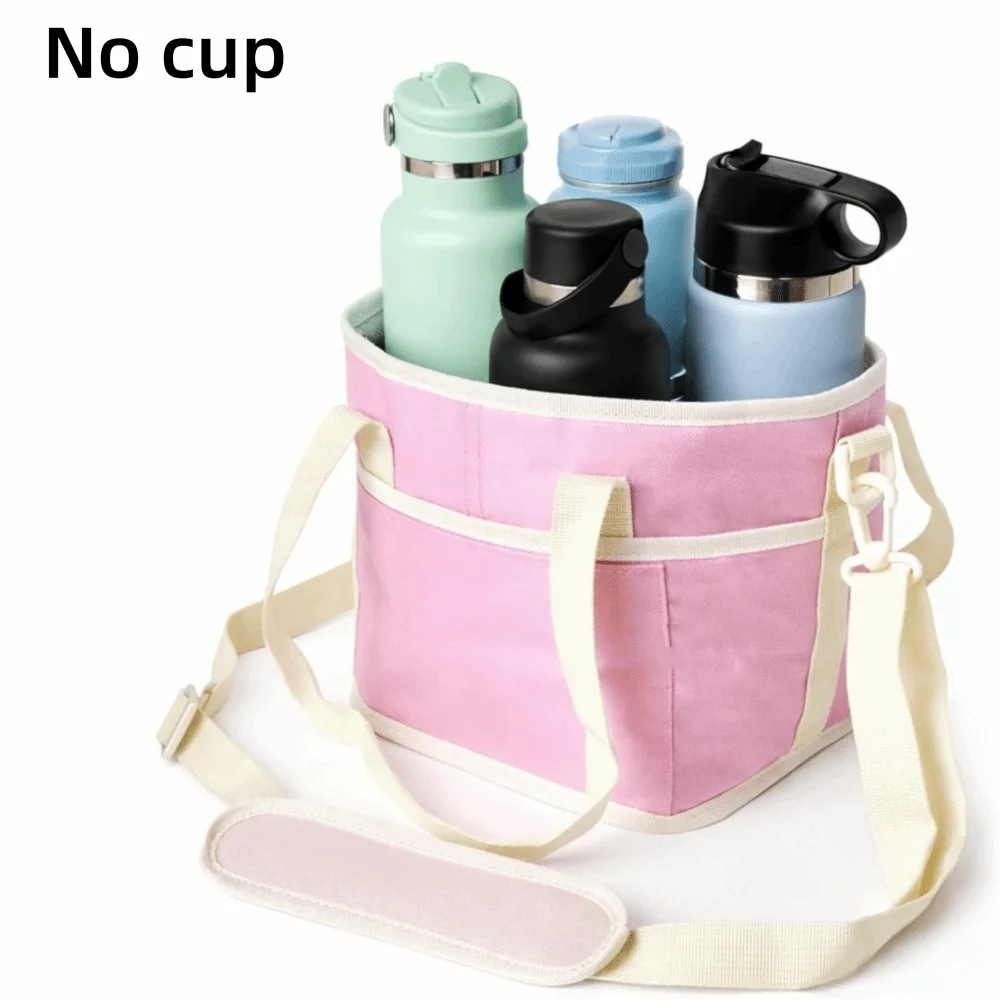 Sac isotherme rose avec quatre tasses séparées et une anse