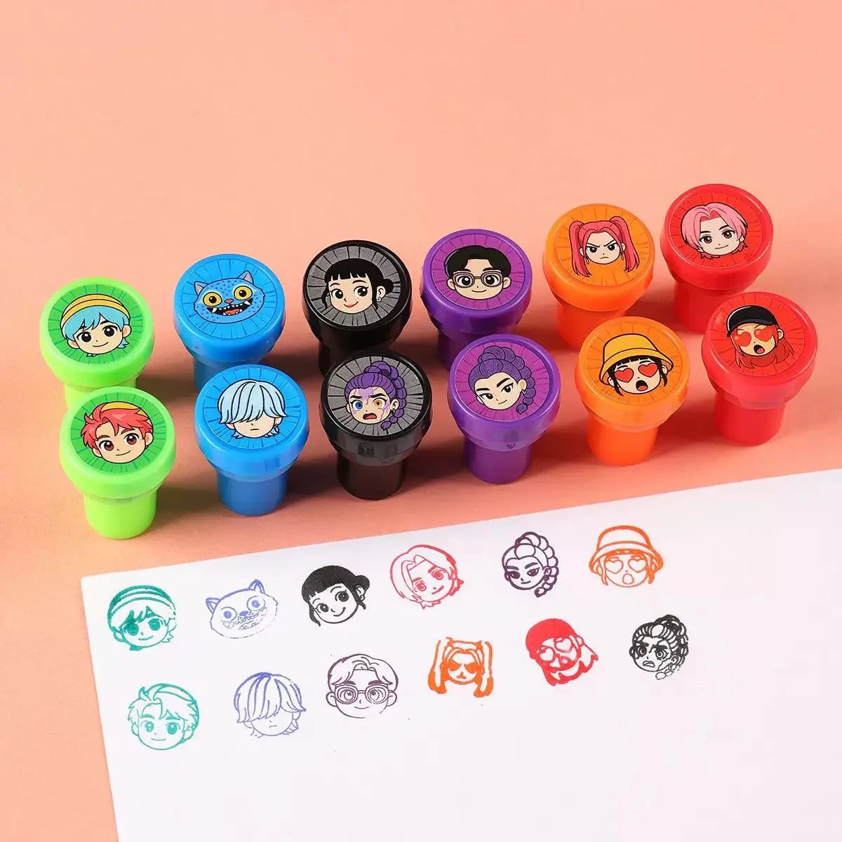 A set of colorful, themed face paint or temporary tattoos for a birthday party decor kit.