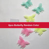 Six pieces of glow in the dark 3D butterfly wall decals in various colors including mint green, light blue, yellow, and pink.
