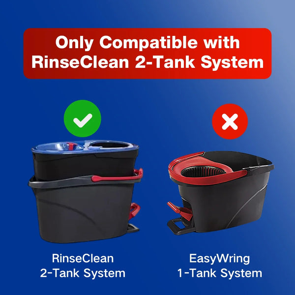مقارنة بين نظام RinseClean ذي الخزانين ونظام EasyWring ذي الخزان الواحد لتنظيف الأدوات.