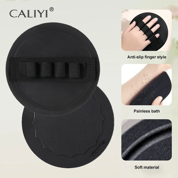 Black anti-slip rubber body scrubbing and massage brush with a soft material texture