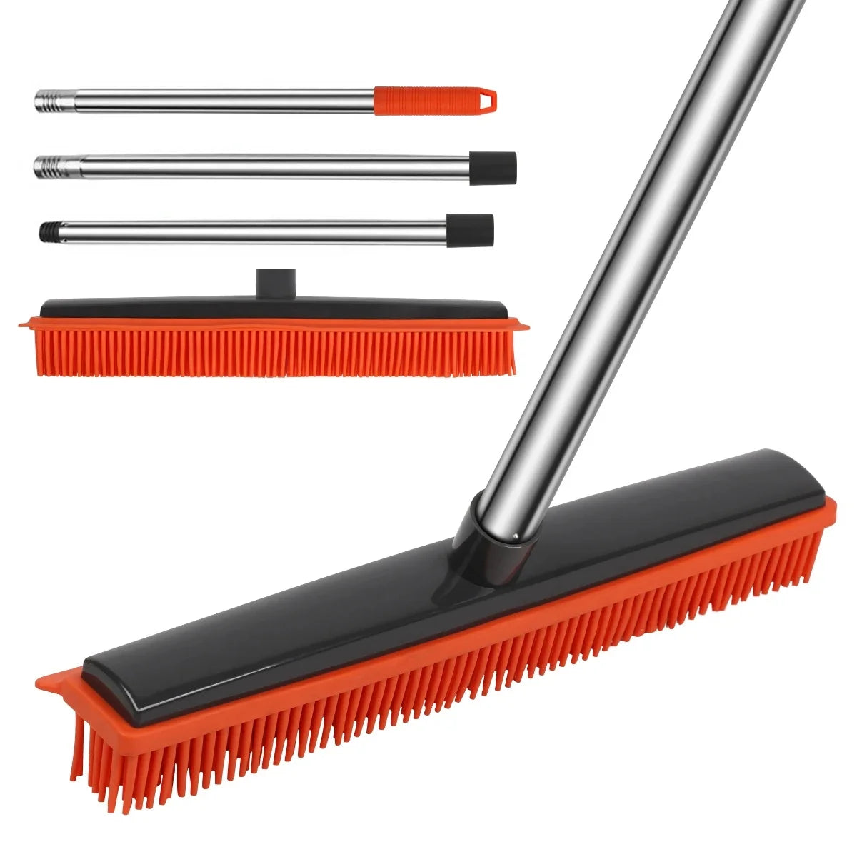 A set of adjustable rubber brooms and squeegees for pet hair and carpet cleaning, shown with the main tool.