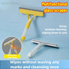 Yellow and white multi-functional glass scraper used for window cleaning and wiping.