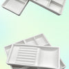 White dental autoclavable cabinet tray organizer with multiple compartments shown from an angled view.