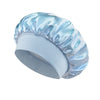 Bonete de satén azul claro para el cabello con diseño de corona recogida