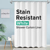 White Stain Resistant Shower Curtain Liner hanging on a rod