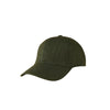 A dark olive green customizable cotton baseball cap shown from the side.