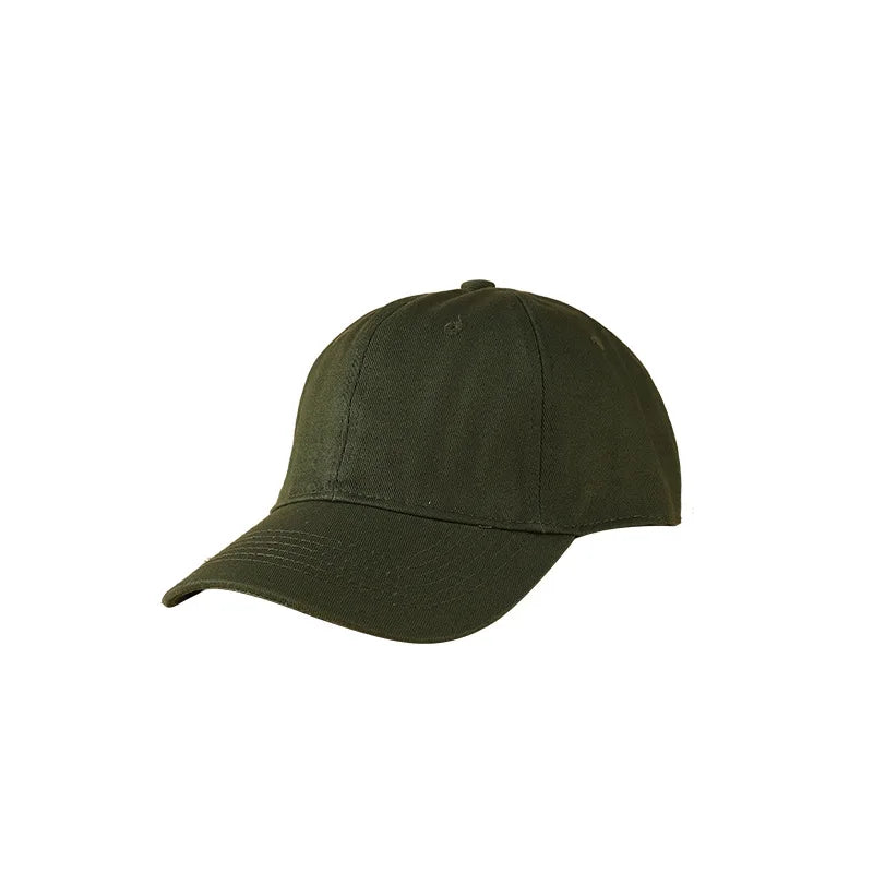 A dark olive green customizable cotton baseball cap shown from the side.