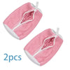 Two pink reusable shoe washing bags with an invisible zipper and white trim.