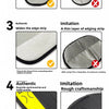 Comparison chart showing six key differences between authentic and imitation pet hair removal gloves.