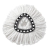 White microfiber spin mop refill head with a black triangular design